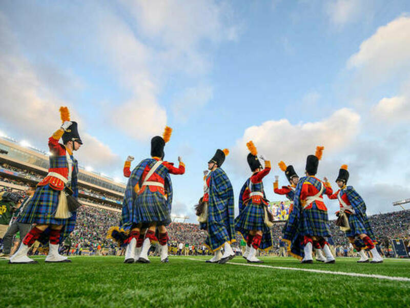 Irish Guard performing the Victory Clog on Notre Dame Stadium after a football win