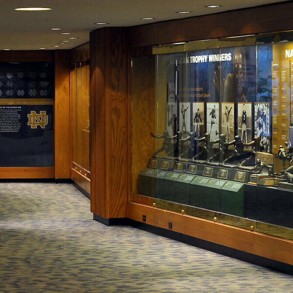 National Awards and Heisman Trophy Winners can be seen on the wall.